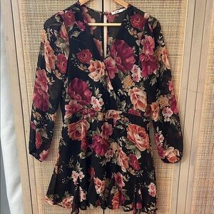 Miami Floral Long Sleeve Dress - Black and Pink